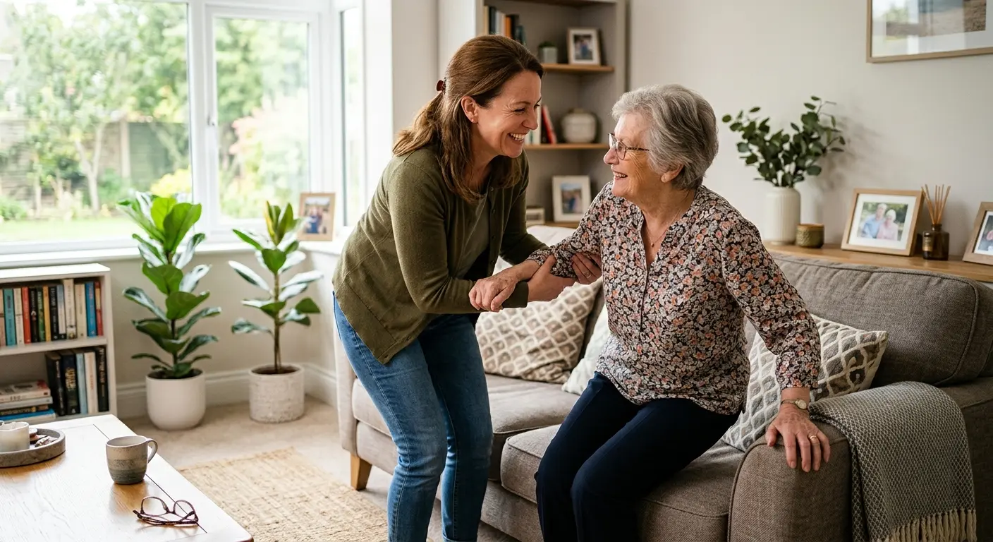 Daughter helping mother at home